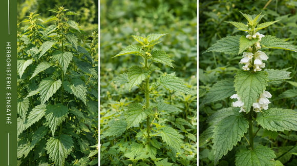 Grande ortie Urtica dioïca poussant dans son habitat naturel en France - Herboristerie Sensathé